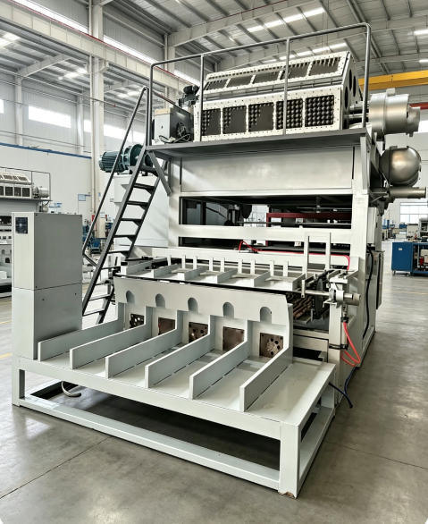 Linha de produção de bandejas de ovos de alta capacidade com sistemas completos de secagem e empilhamento para a produção de pasta, produzindo 5000 bandejas de papel por hora